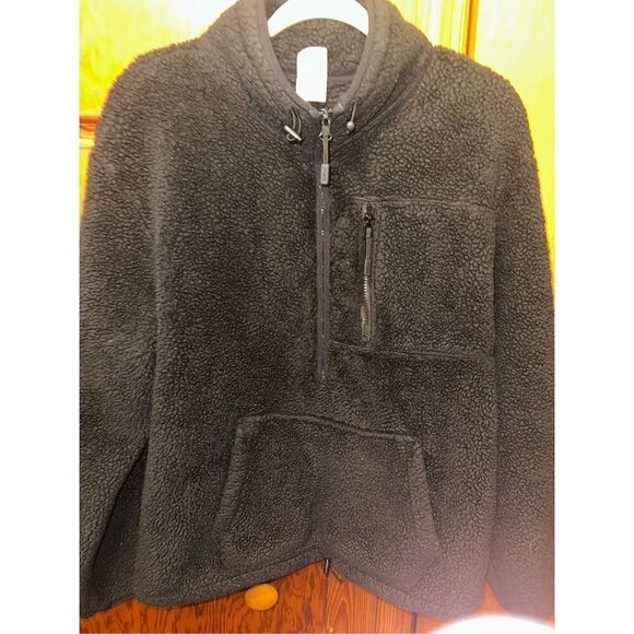 Women's Victoria's Secret PINK Pullover Sherpa Sweatshirt Jacket Black Large - Picture 1 of 4